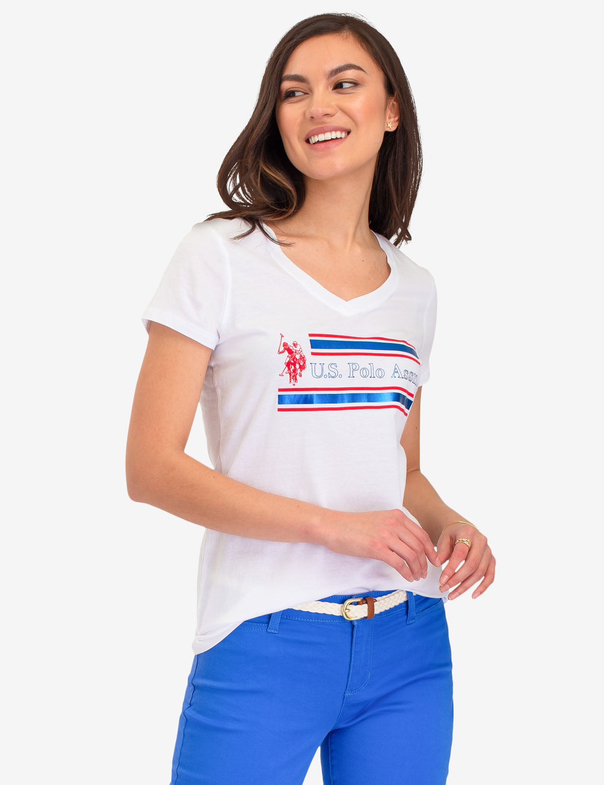 USPA Striped Graphic V-Neck T-Shirt for Men