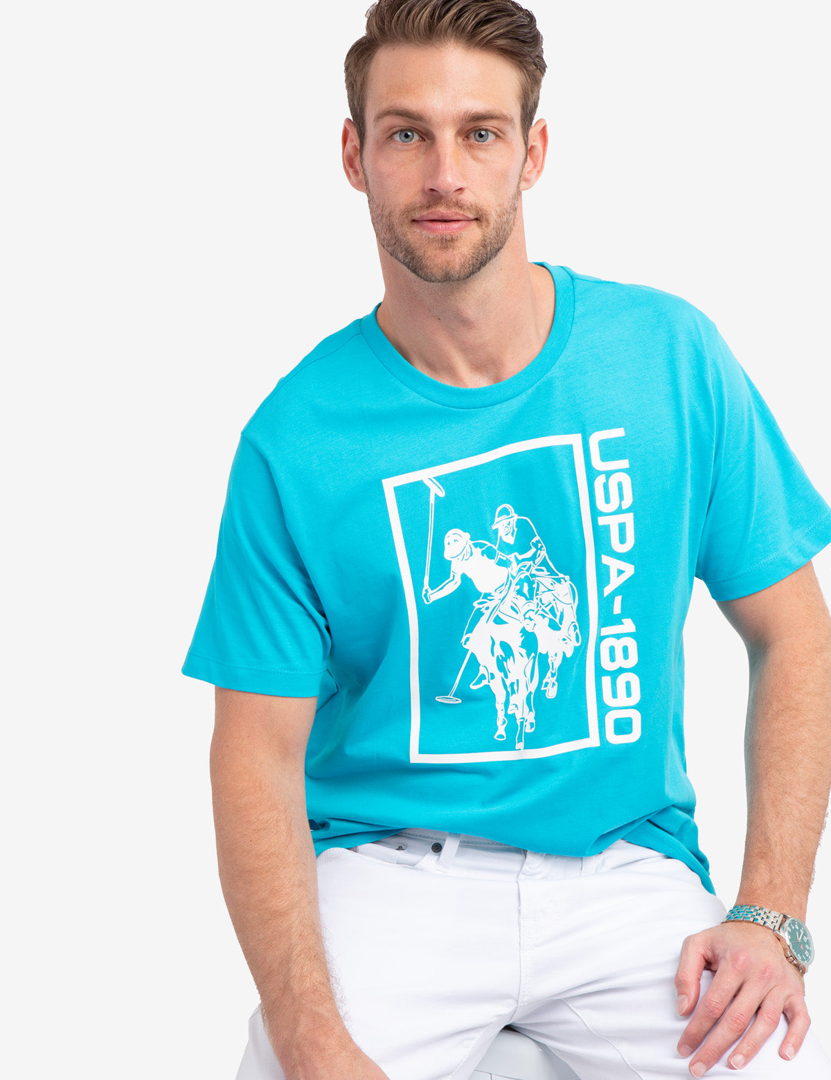 USPA Graphic Logo Jersey T-Shirt for Men - Crew Neck Short Sleeve Tee