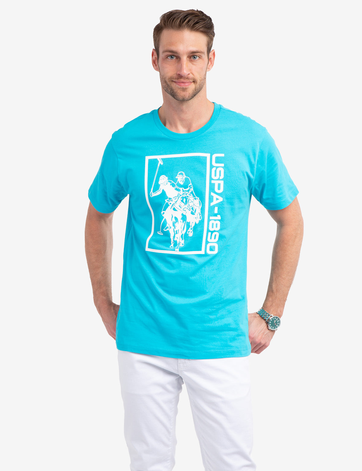 USPA Graphic Logo Jersey T-Shirt for Men - Crew Neck Short Sleeve Tee
