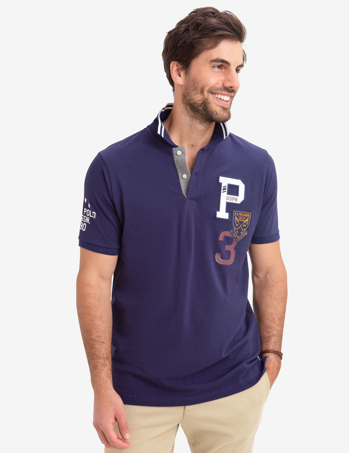 USPA Logo Patch Polo Shirt - 100% Cotton Men's Casual Top