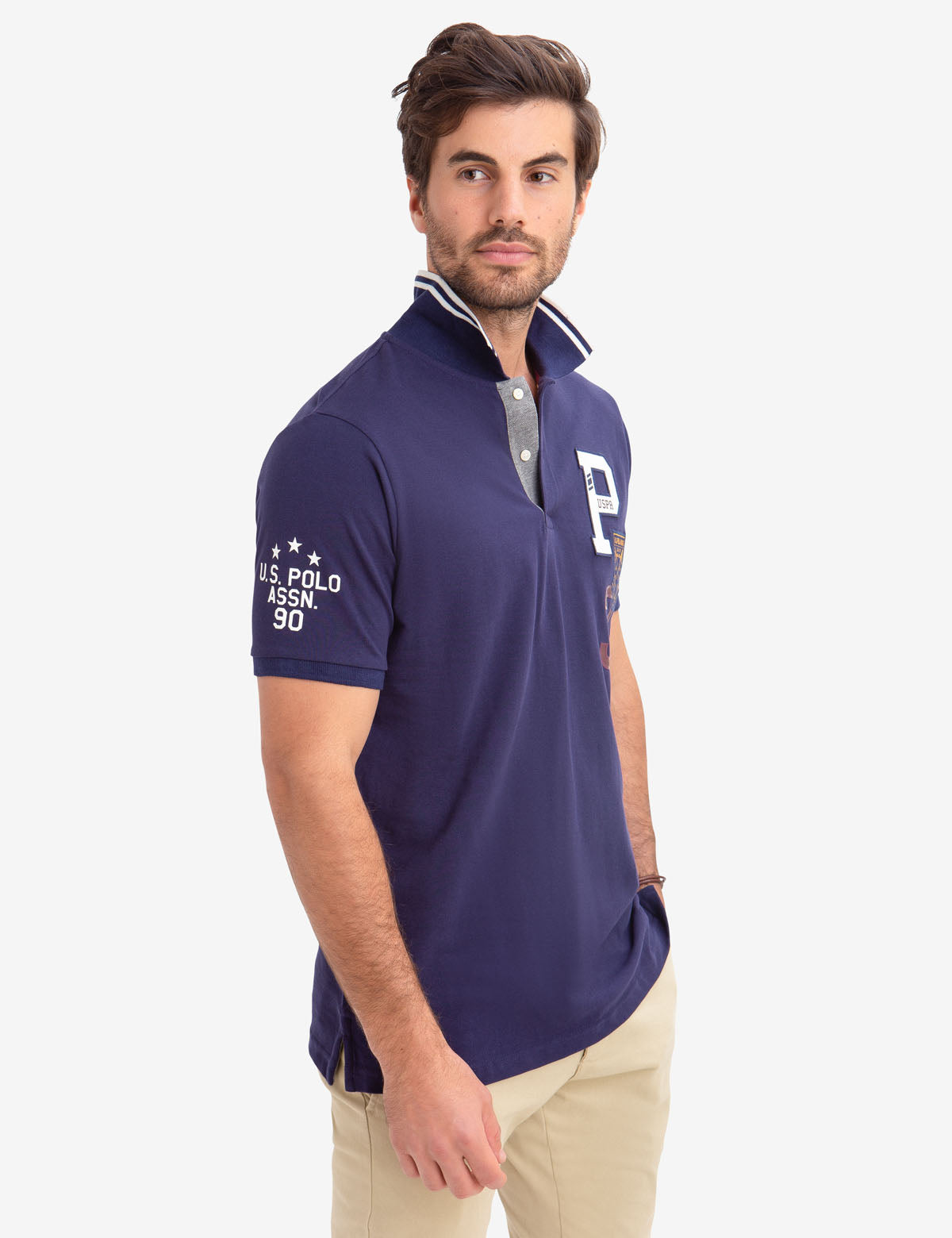 USPA Logo Patch Polo Shirt - 100% Cotton Men's Casual Top