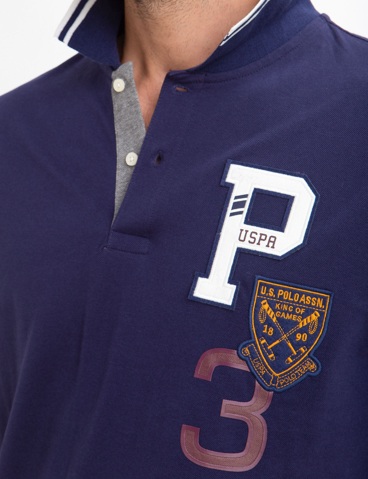 USPA Logo Patch Polo Shirt - 100% Cotton Men's Casual Top