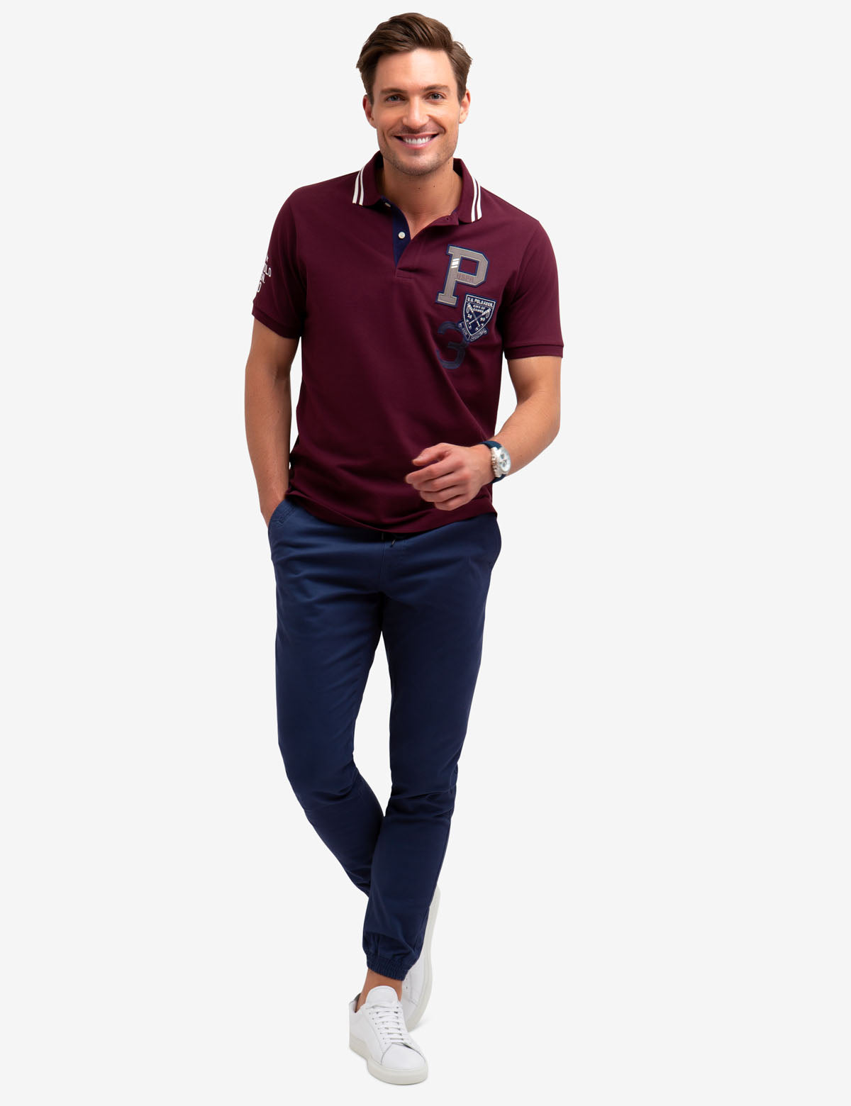 USPA Logo Patch Polo Shirt - 100% Cotton Men's Casual Top