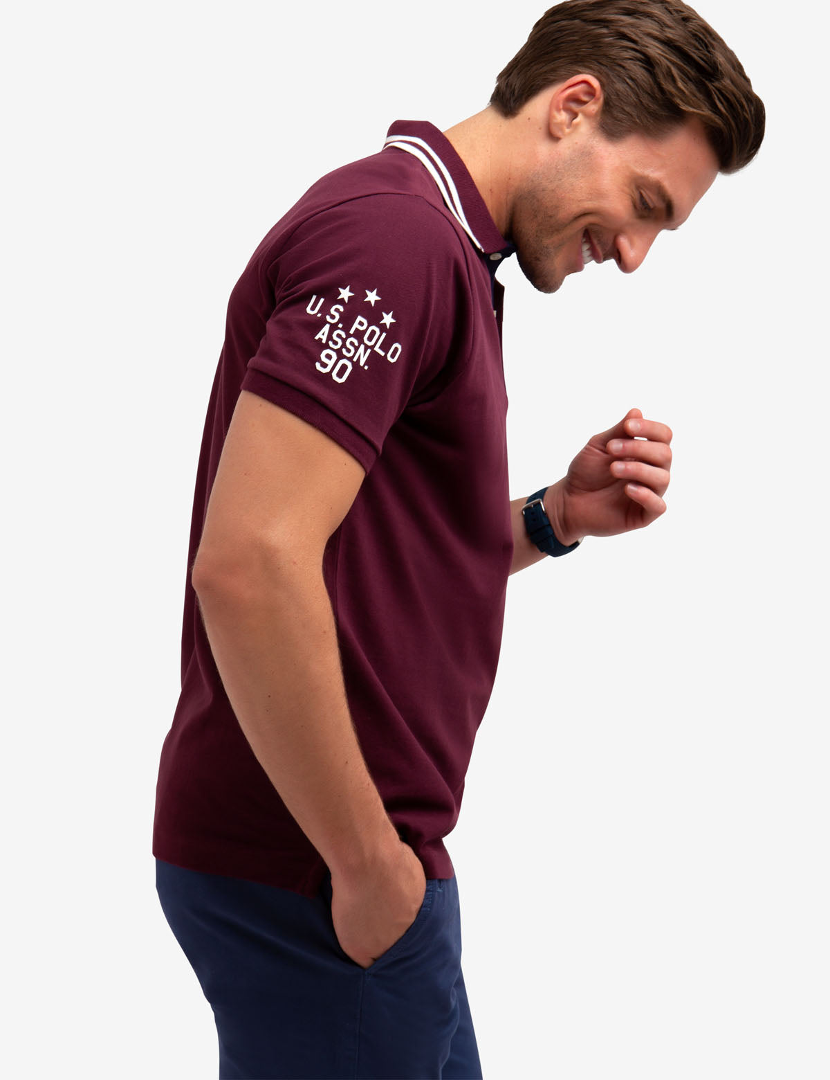USPA Logo Patch Polo Shirt - 100% Cotton Men's Casual Top