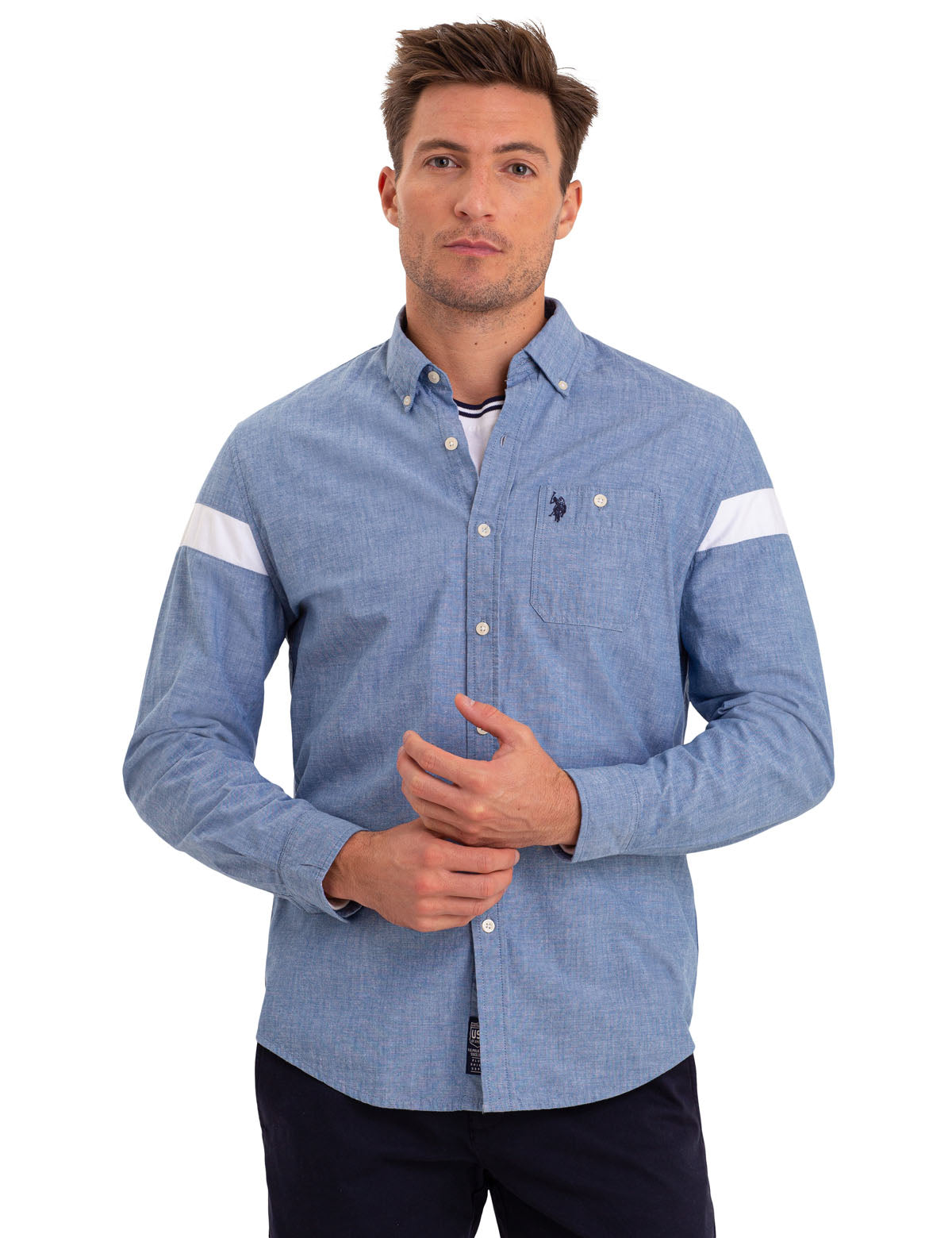 U.S. Polo Assn. Logo Stripe Long Sleeve Cotton Shirt