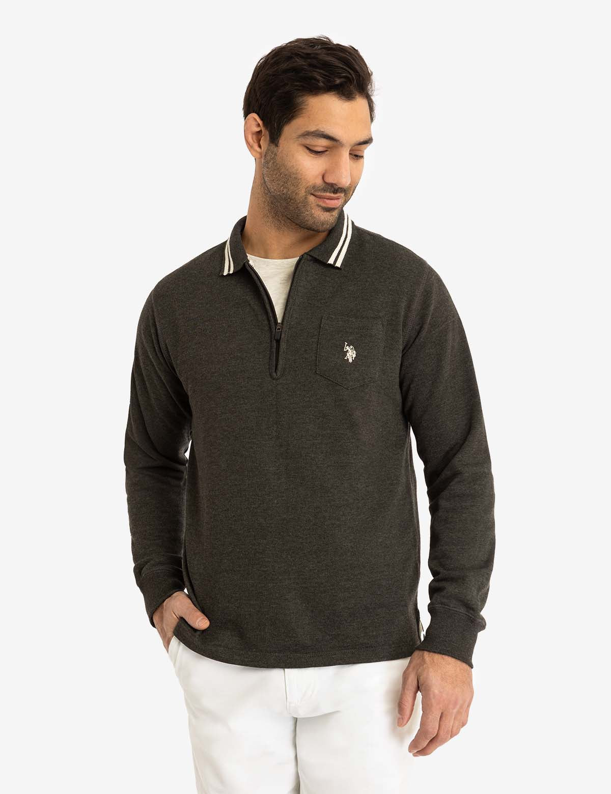Men's 1/4 Zip French Terry Pullover with Chest Pocket