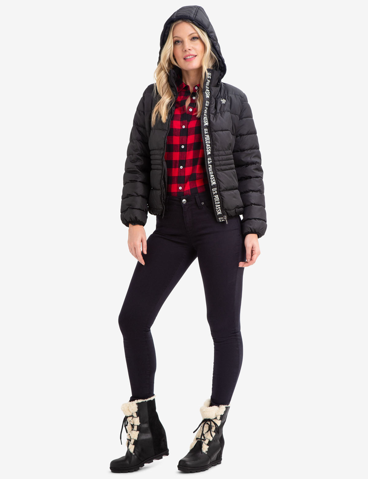 U.S. Polo Assn. Logo Puffer Jacket with Detachable Hood