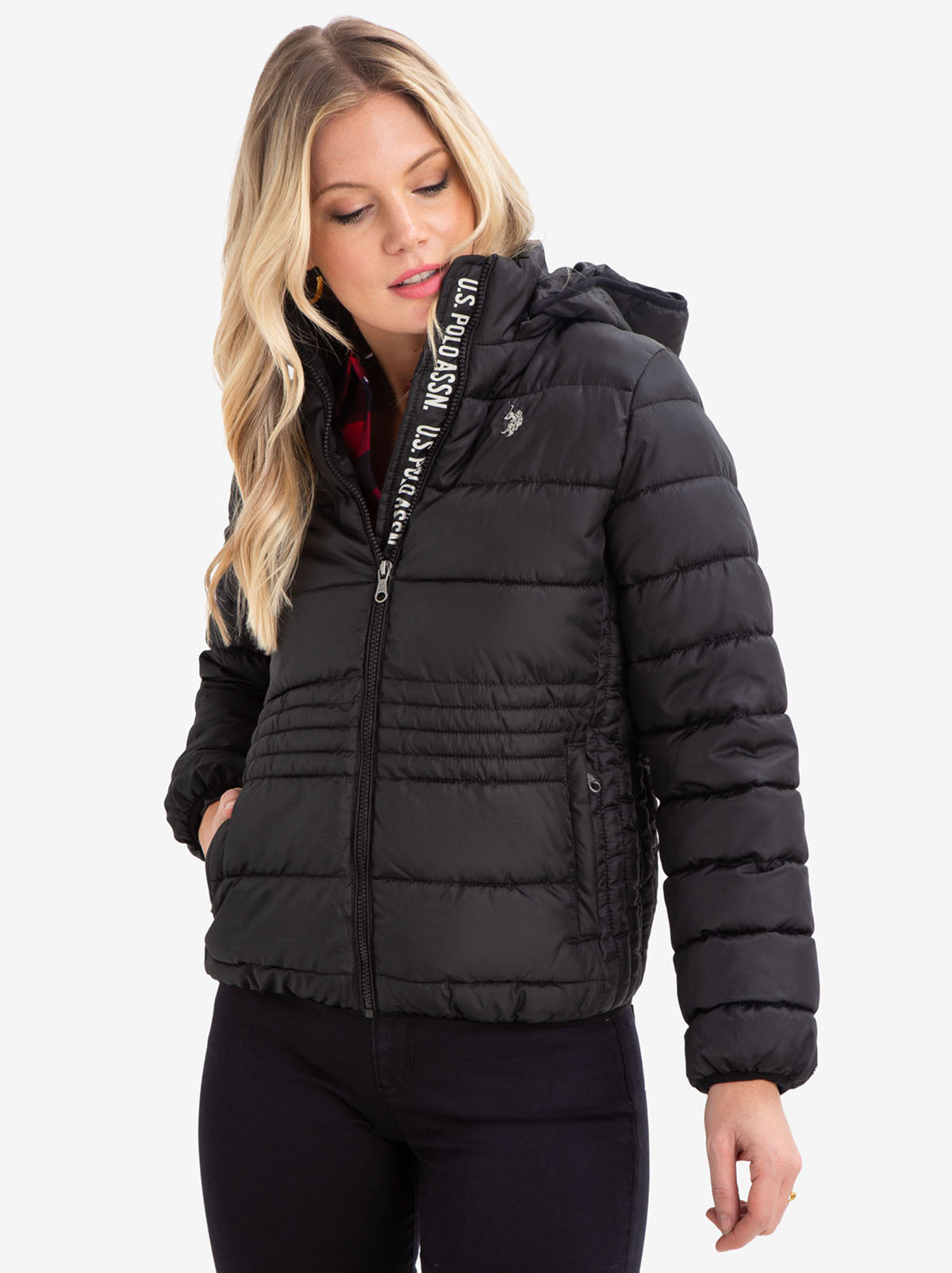 U.S. Polo Assn. Logo Puffer Jacket with Detachable Hood