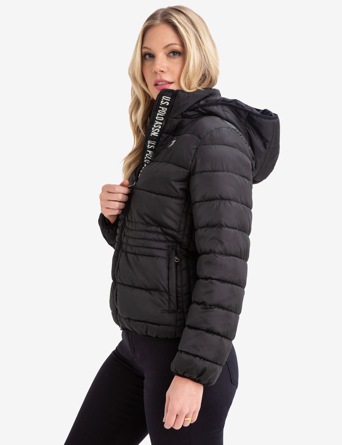 U.S. Polo Assn. Logo Puffer Jacket with Detachable Hood