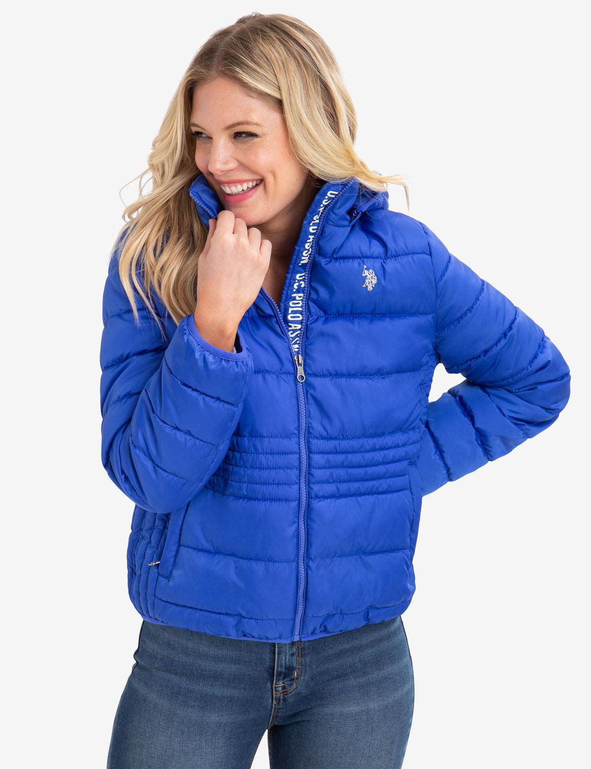 U.S. Polo Assn. Logo Puffer Jacket with Detachable Hood