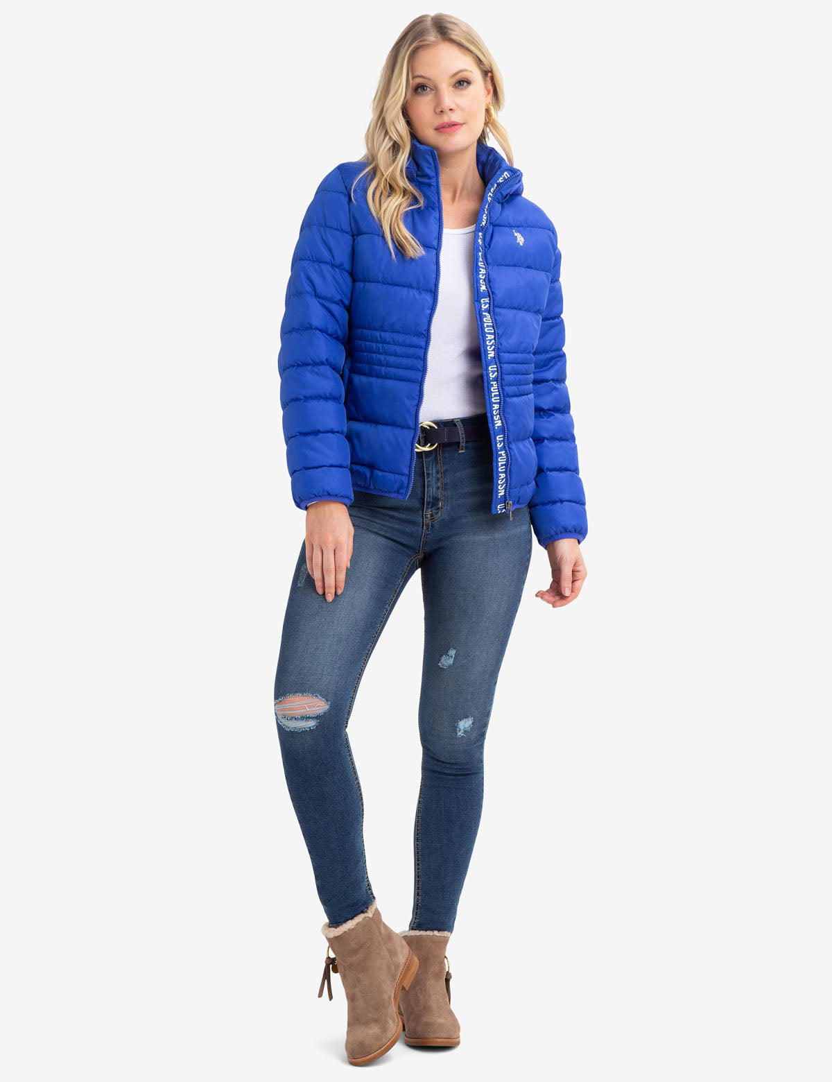 U.S. Polo Assn. Logo Puffer Jacket with Detachable Hood