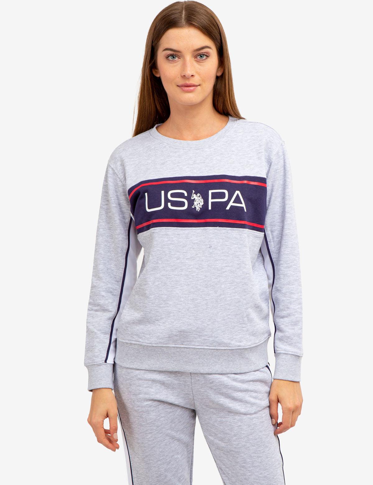 USPA Striped Pullover Sweater with Contrast Piping