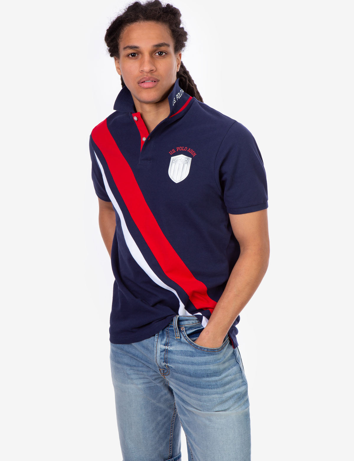 US Polo Assn Men's Pique Polo Shirt with Diagonal Stripe Design