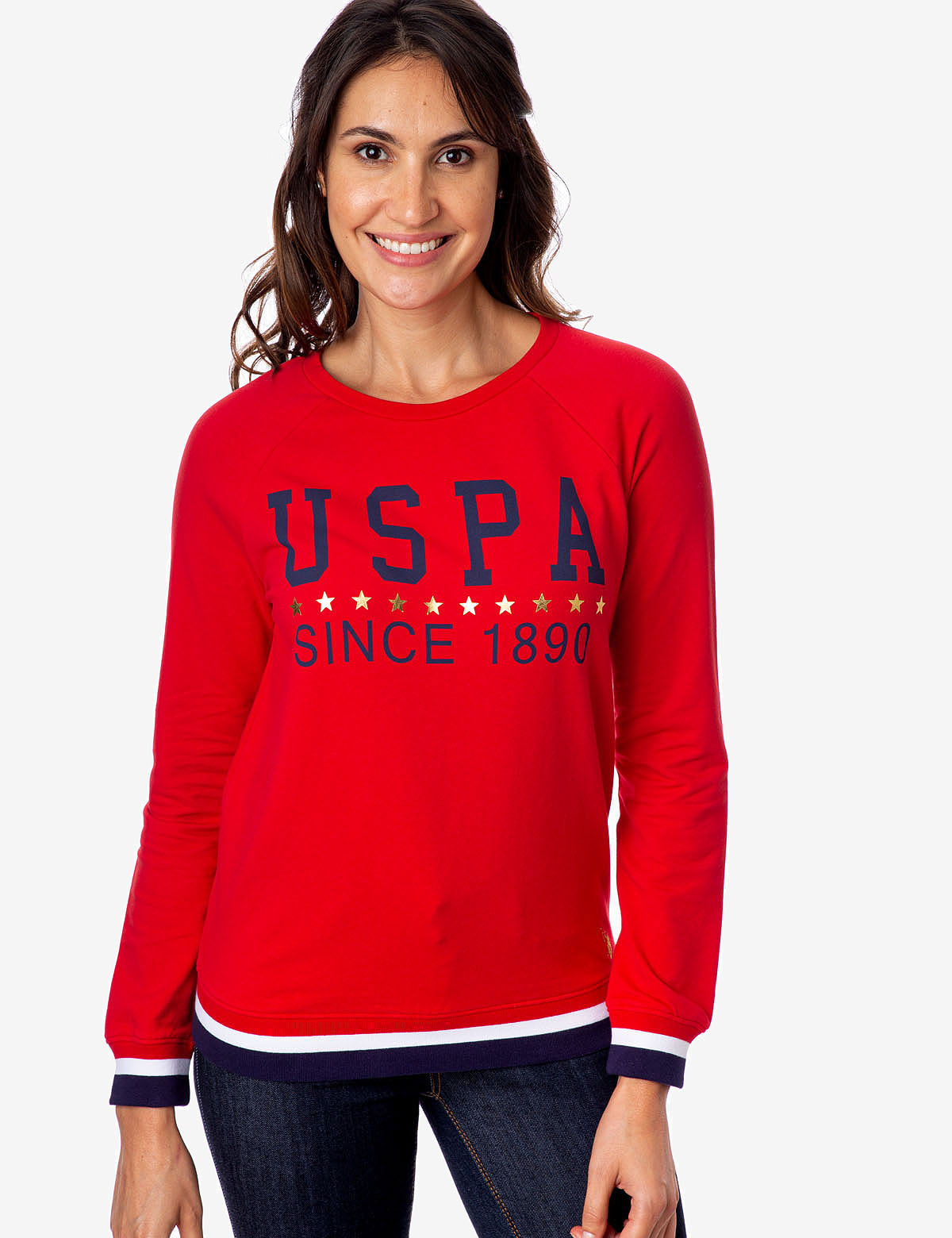 USPA Striped Crew Neck Sweatshirt with Metallic Stars
