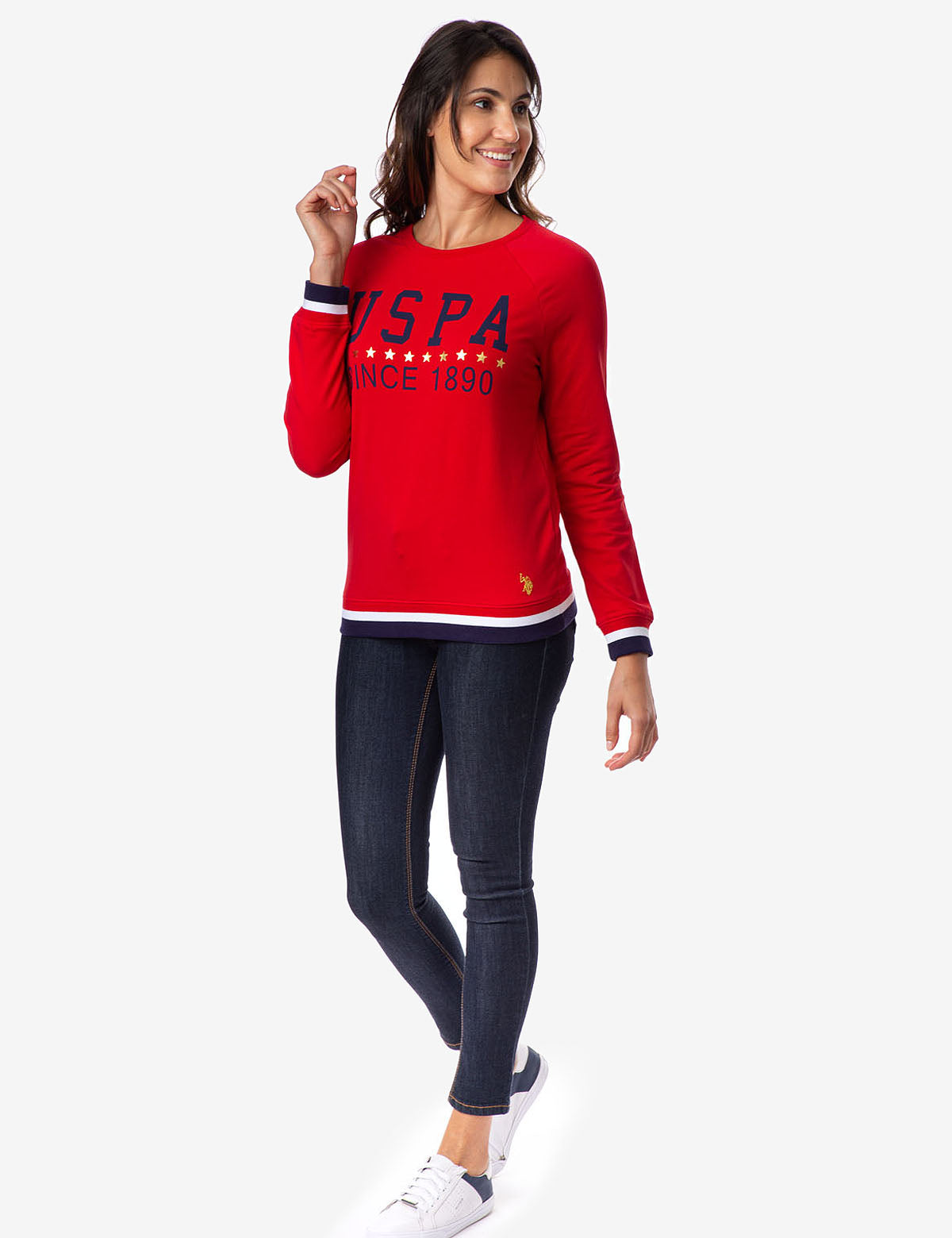 USPA Striped Crew Neck Sweatshirt with Metallic Stars