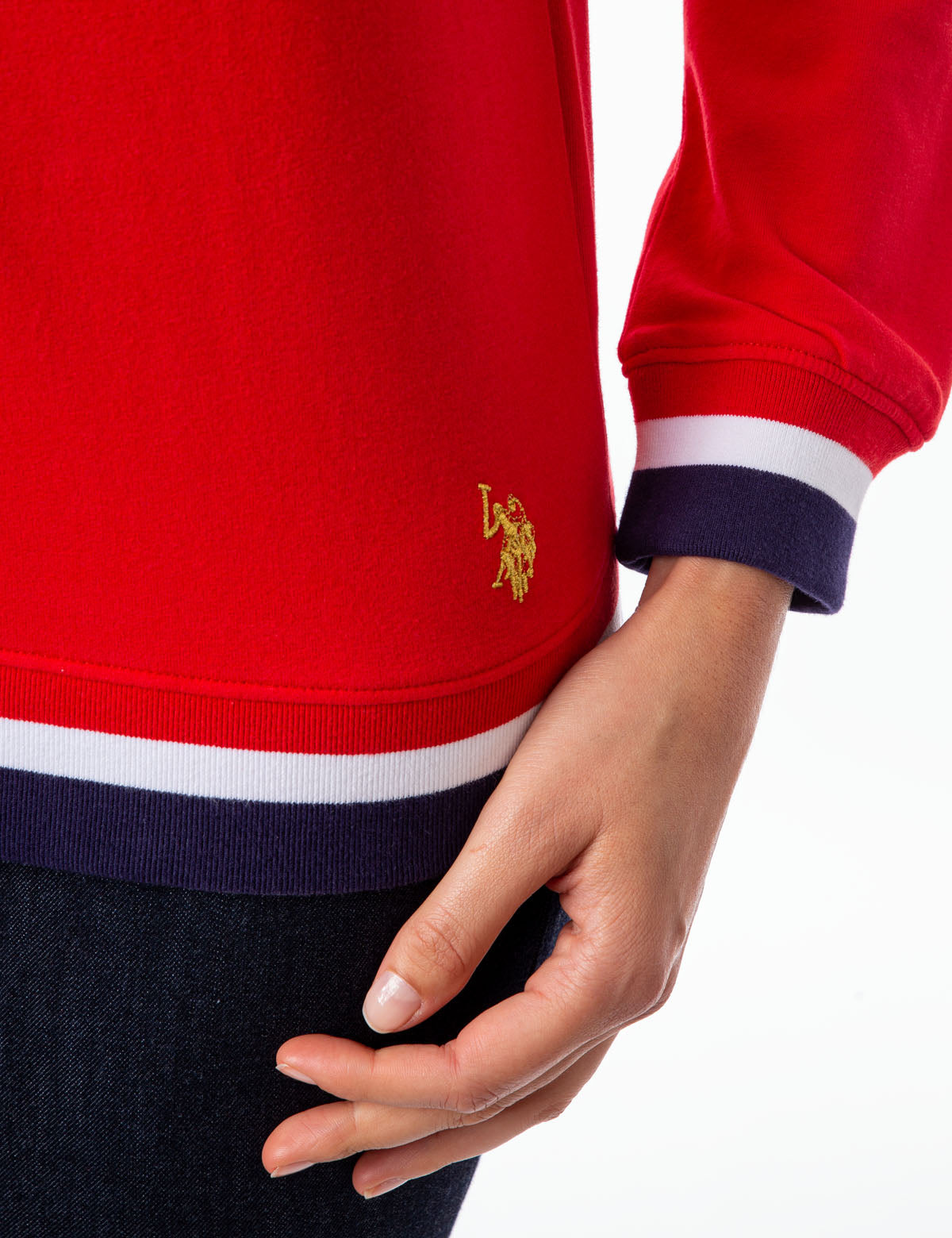 USPA Striped Crew Neck Sweatshirt with Metallic Stars