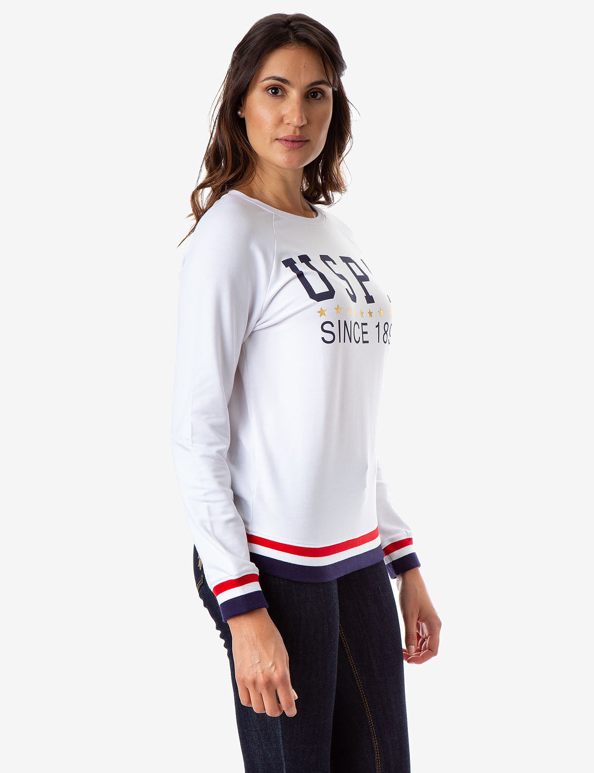 USPA Striped Crew Neck Sweatshirt with Metallic Stars