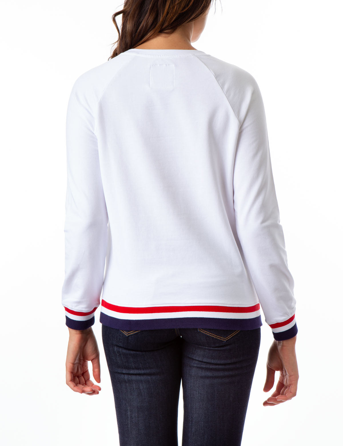 USPA Striped Crew Neck Sweatshirt with Metallic Stars
