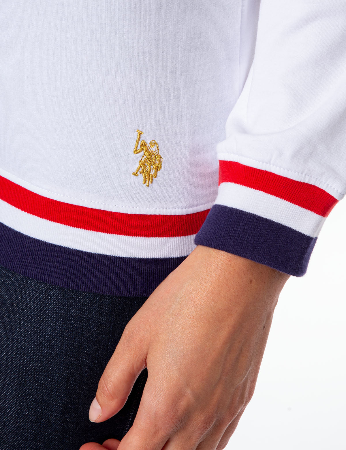 USPA Striped Crew Neck Sweatshirt with Metallic Stars