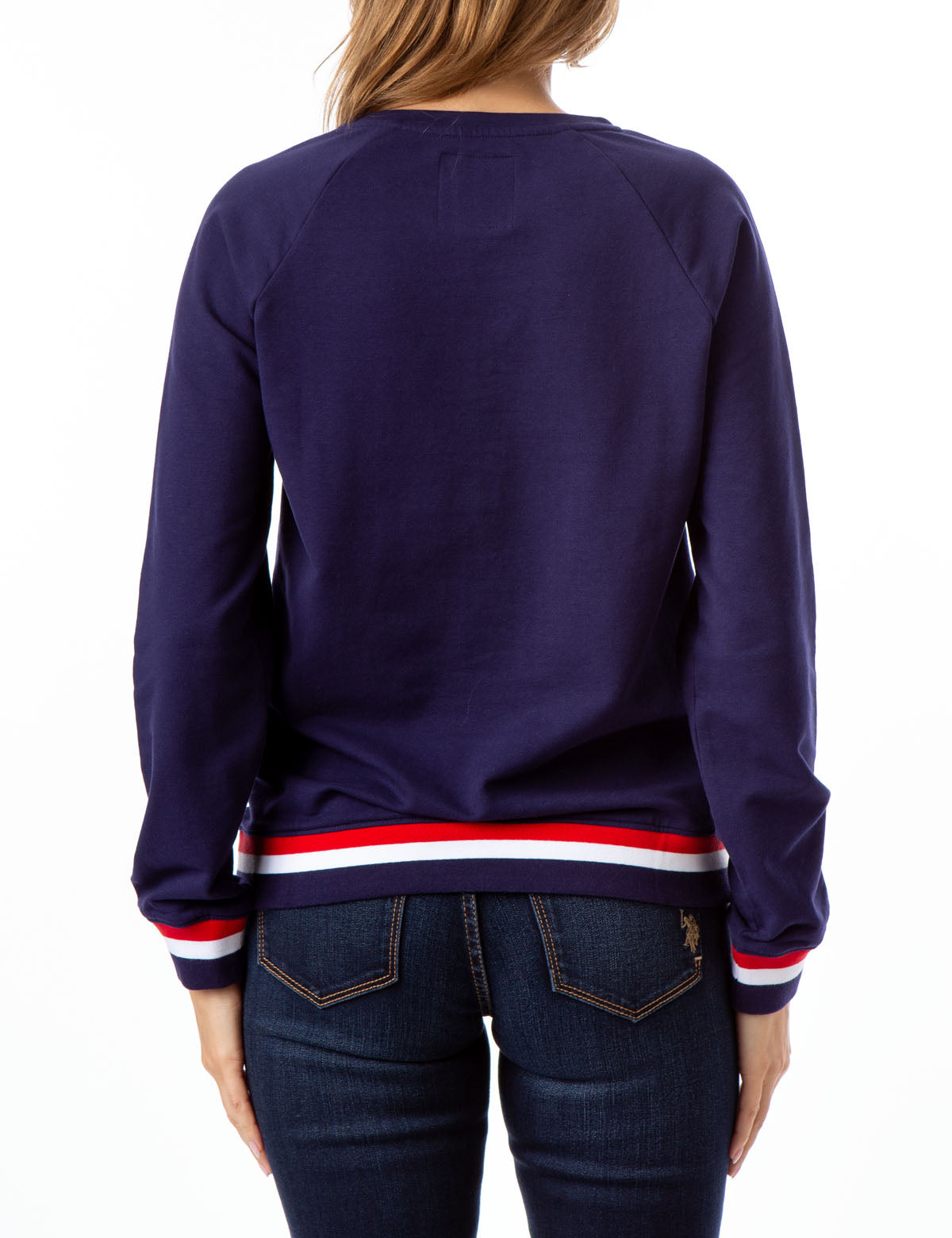 USPA Striped Crew Neck Sweatshirt with Metallic Stars