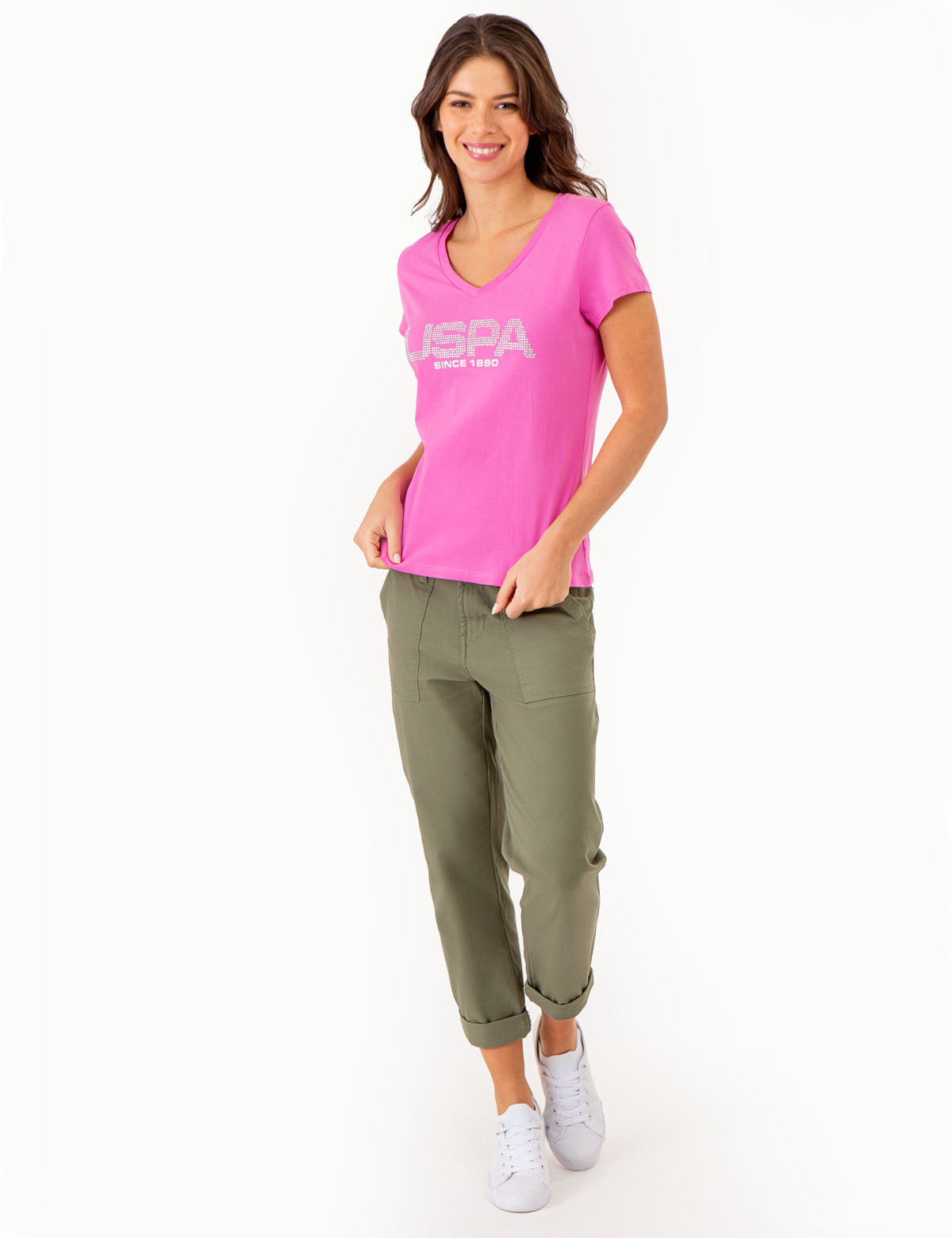 USPA Stud Embellished V-Neck T-Shirt for Men