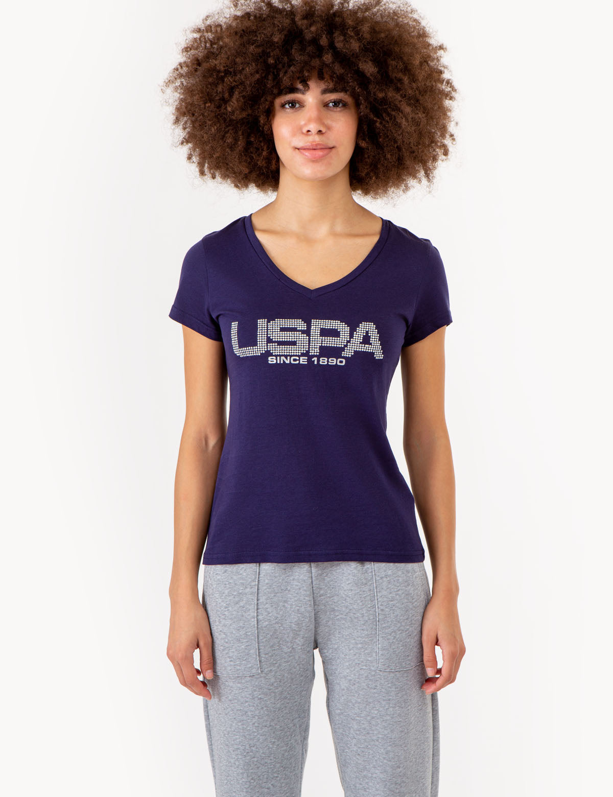 USPA Stud Embellished V-Neck T-Shirt for Men