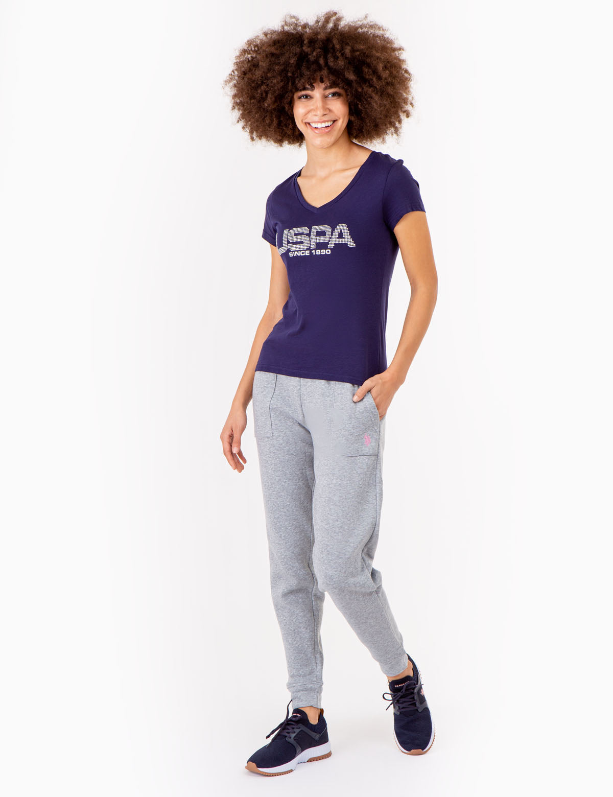 USPA Stud Embellished V-Neck T-Shirt for Men