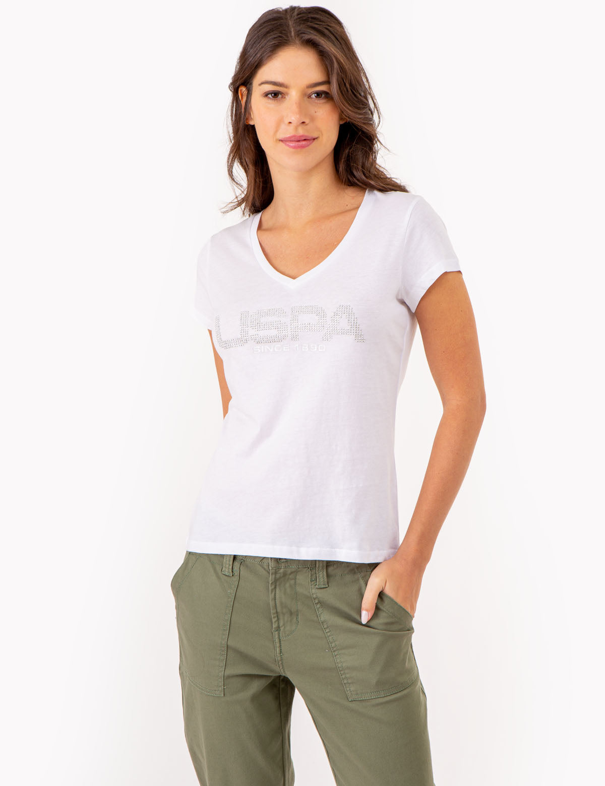 USPA Stud Embellished V-Neck T-Shirt for Men