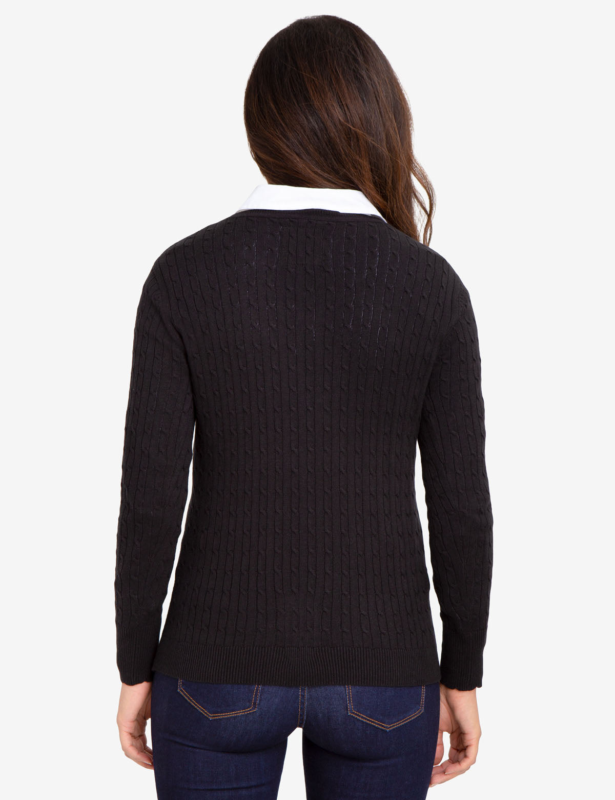 Women's V-Neck Cable Knit Cotton Sweater