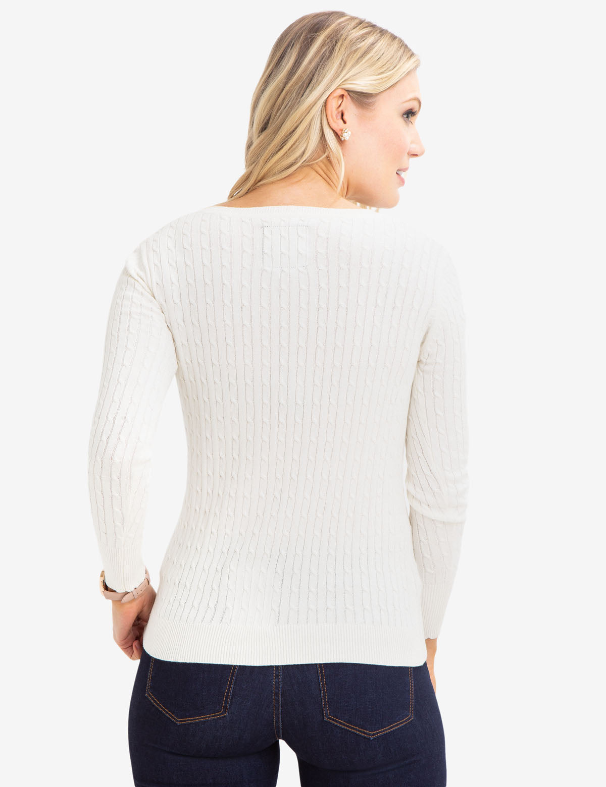 Women's V-Neck Cable Knit Cotton Sweater