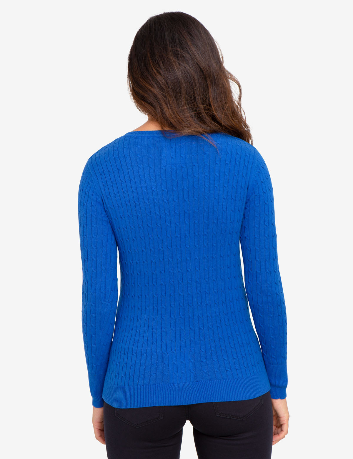 Women's V-Neck Cable Knit Cotton Sweater