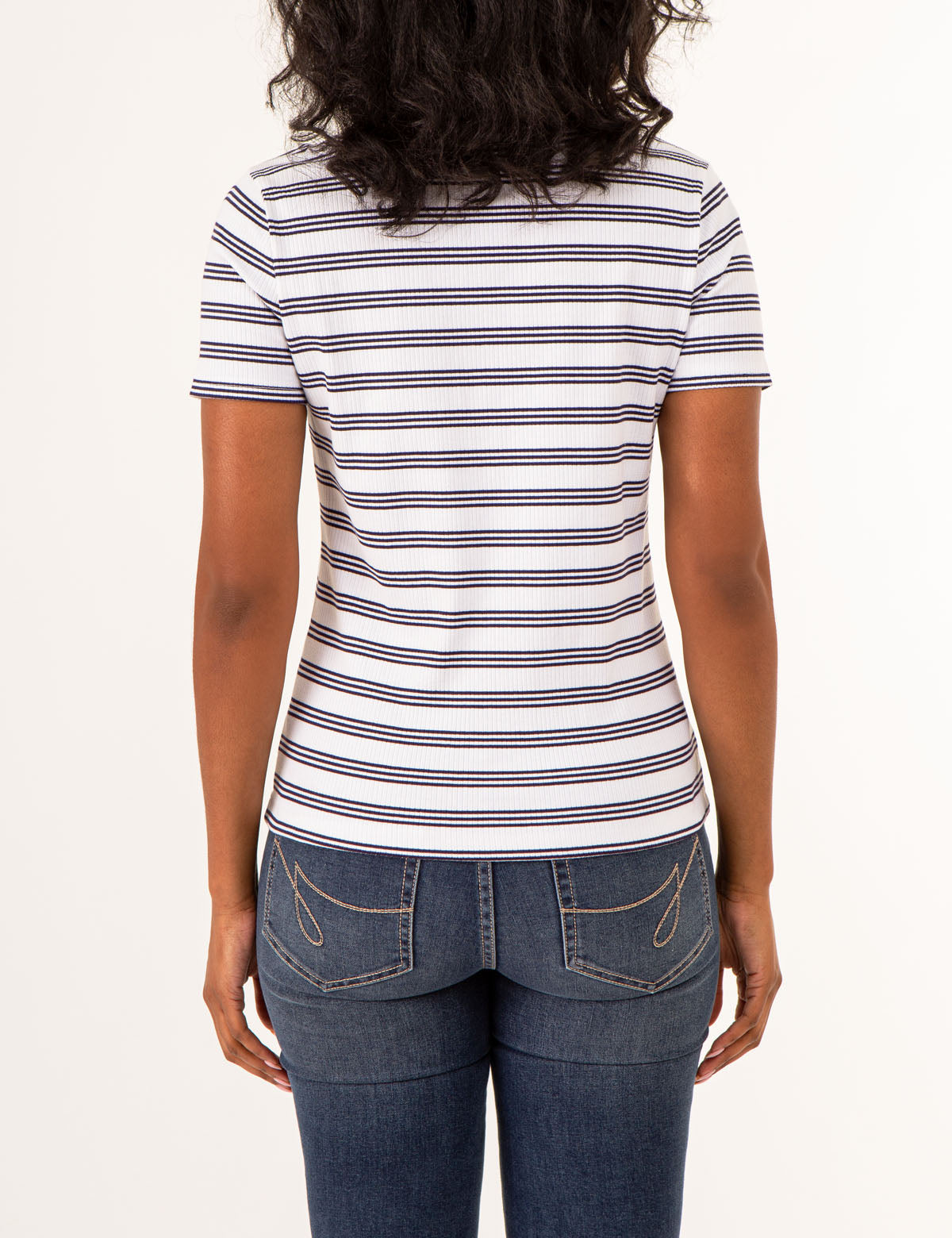 Women's V-Neck Striped Ribbed Top