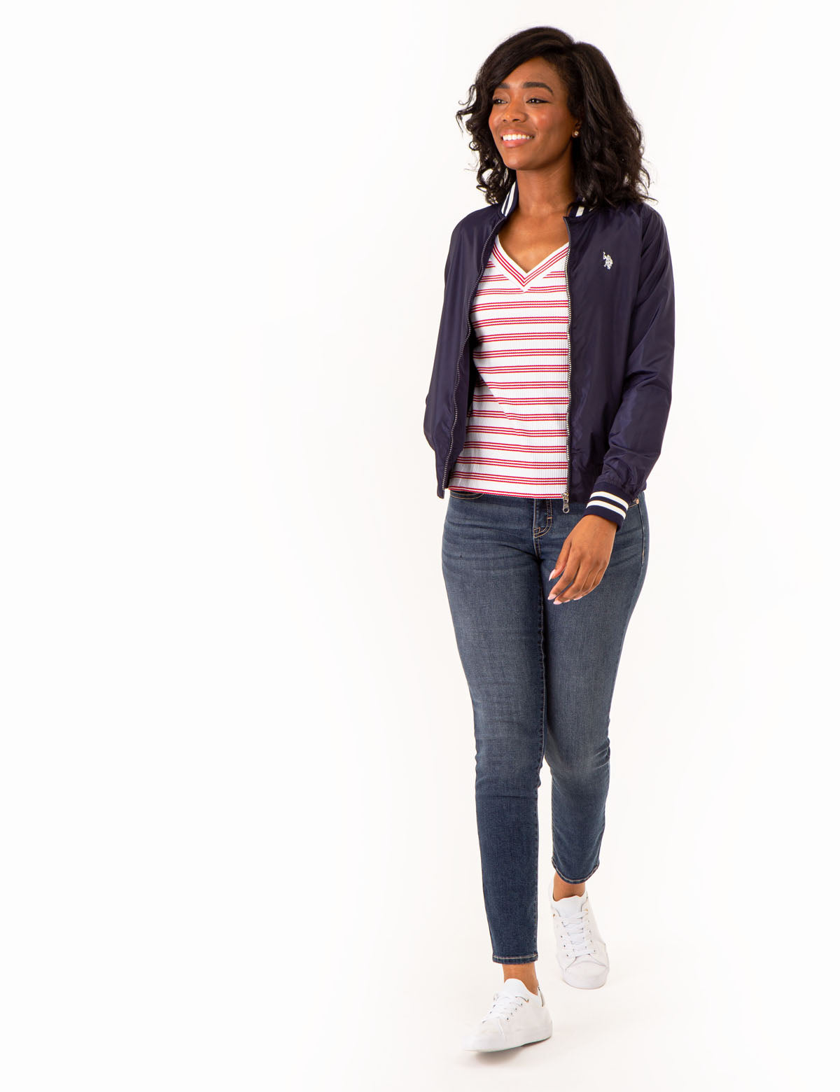 Women's V-Neck Striped Ribbed Top