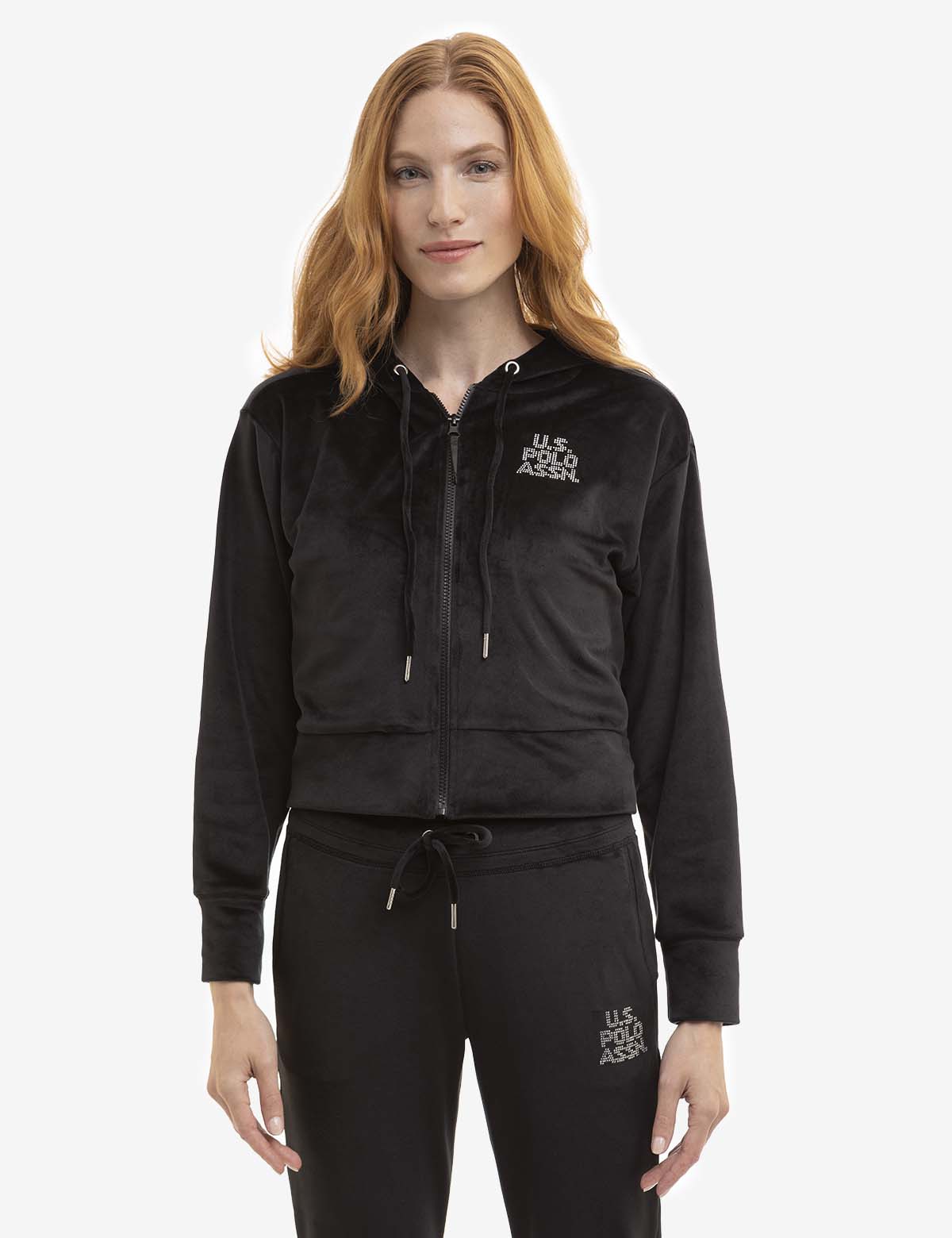Velour Embellished Full Zip Hoodie for Women & Men