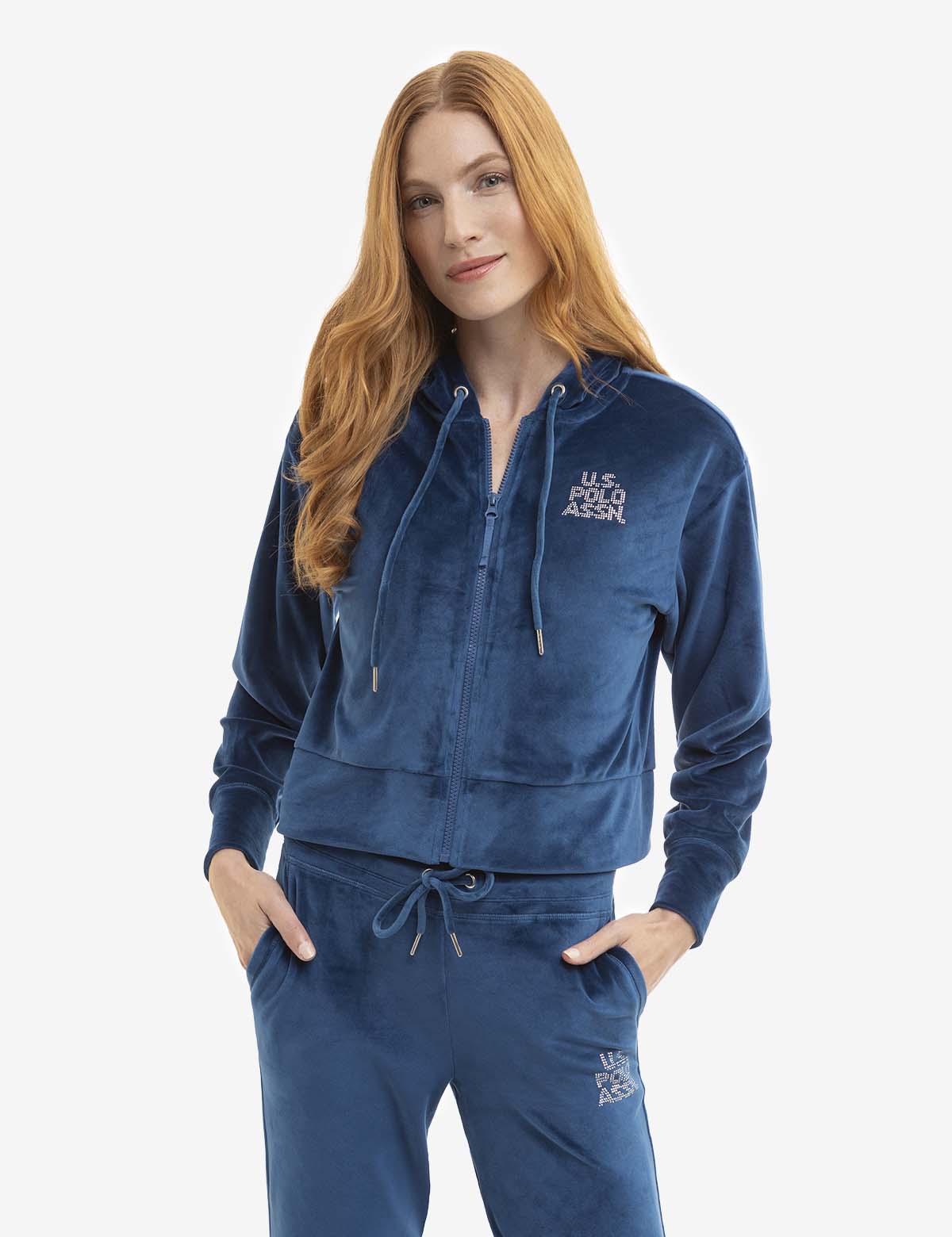 Velour Embellished Full Zip Hoodie for Women & Men