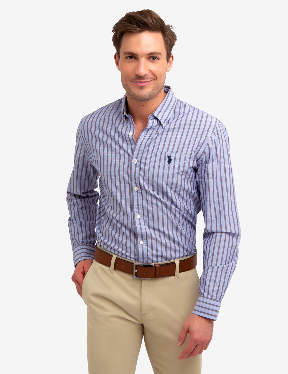 Men's Vertical Dobby Striped Dress Shirt