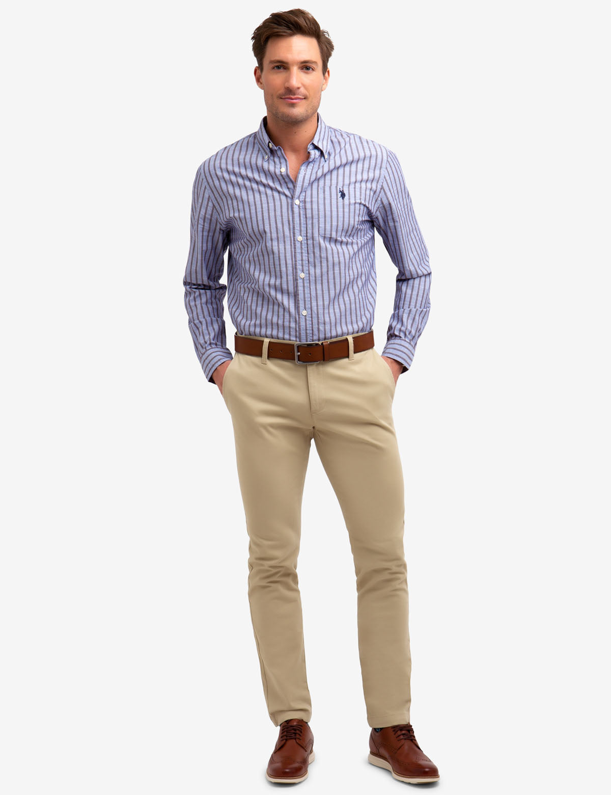 Men's Vertical Dobby Striped Dress Shirt
