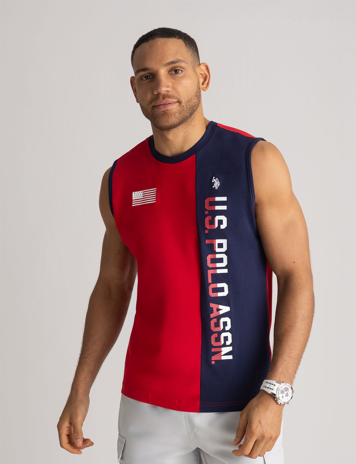 Color Block Muscle Tank Top - Vertical Print Design