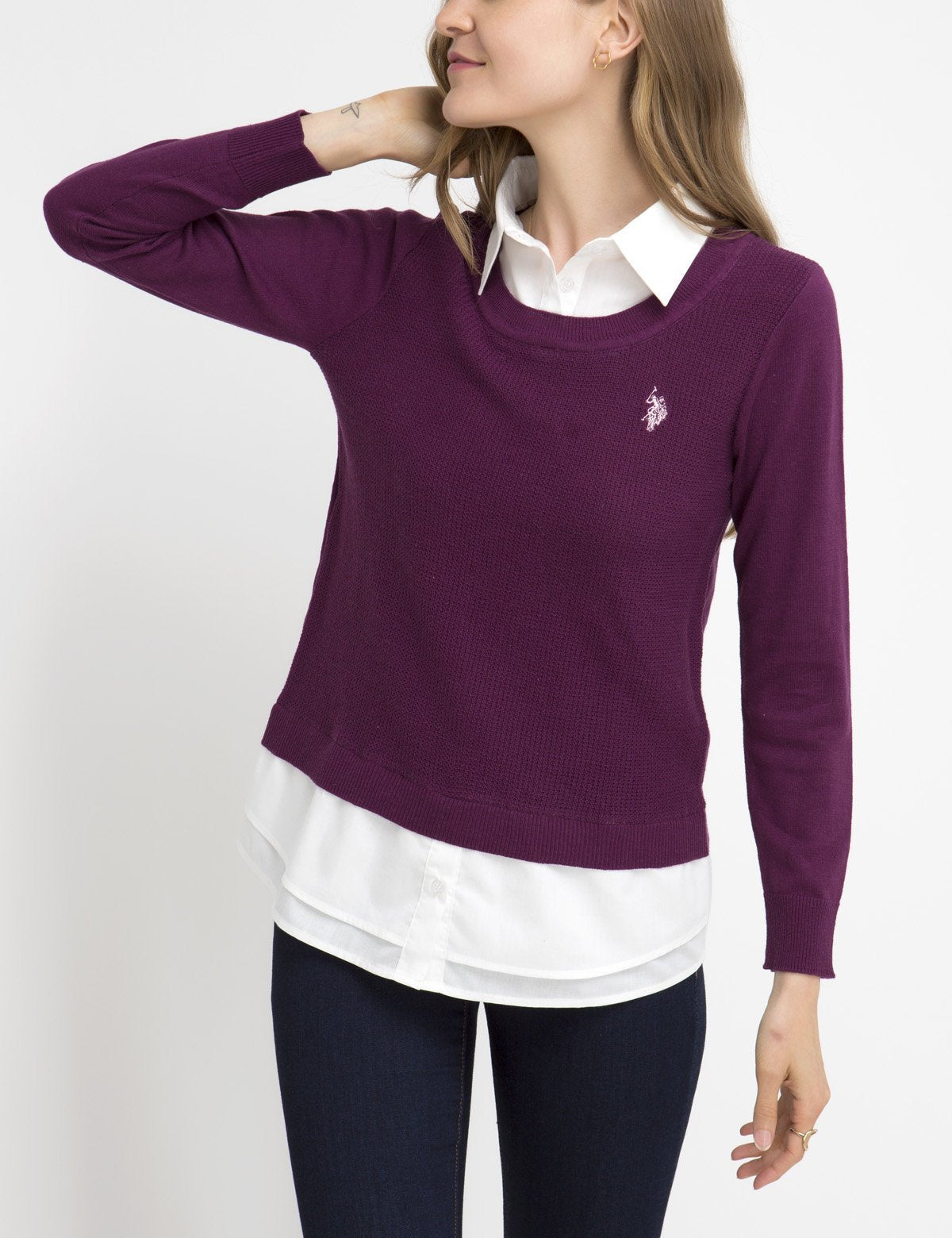 Waffle Knit Sweater with Embroidered Logo - 100% Acrylic