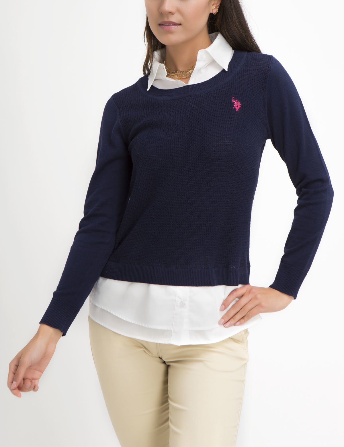 Waffle Knit Sweater with Embroidered Logo - 100% Acrylic
