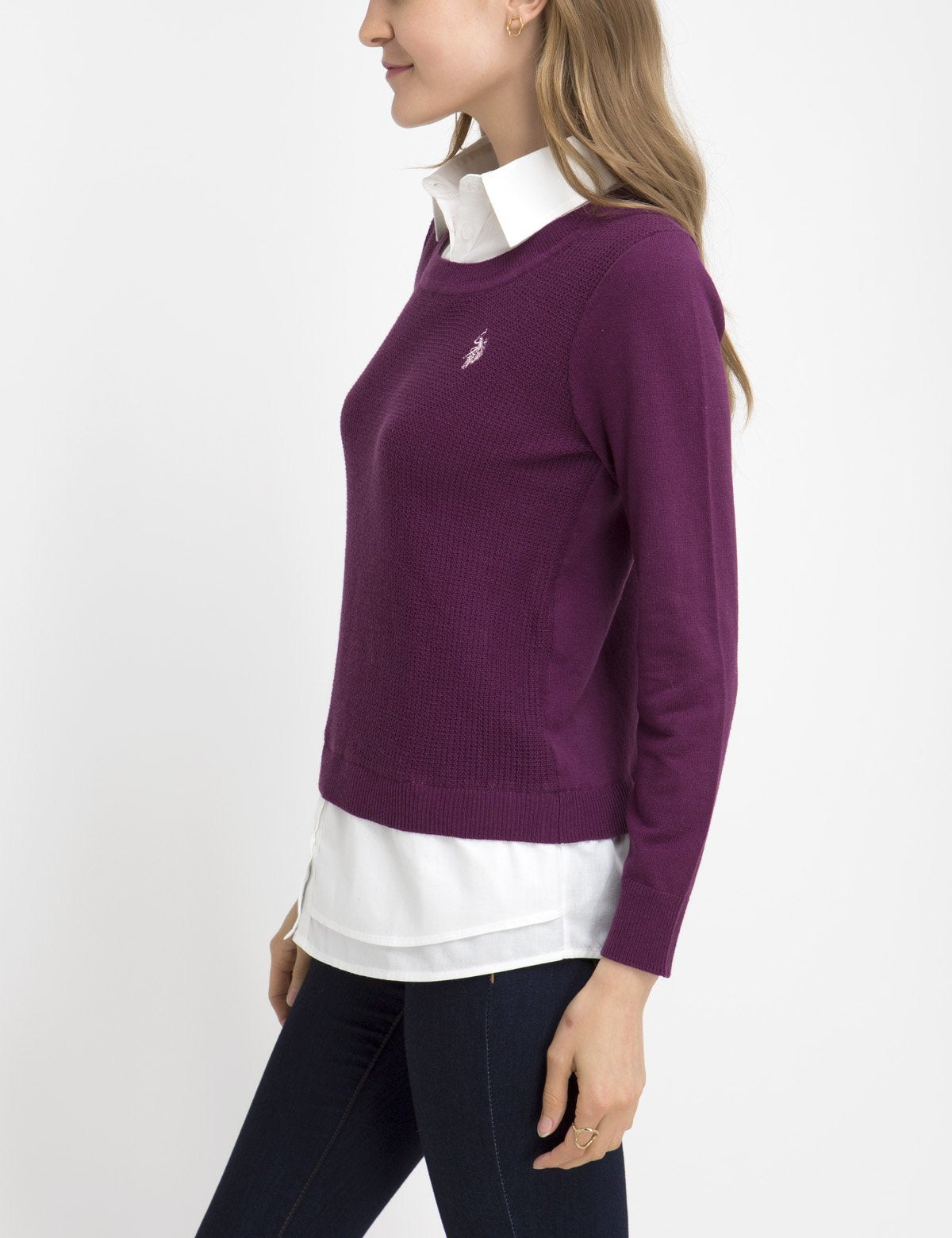 Waffle Knit Sweater with Embroidered Logo - 100% Acrylic
