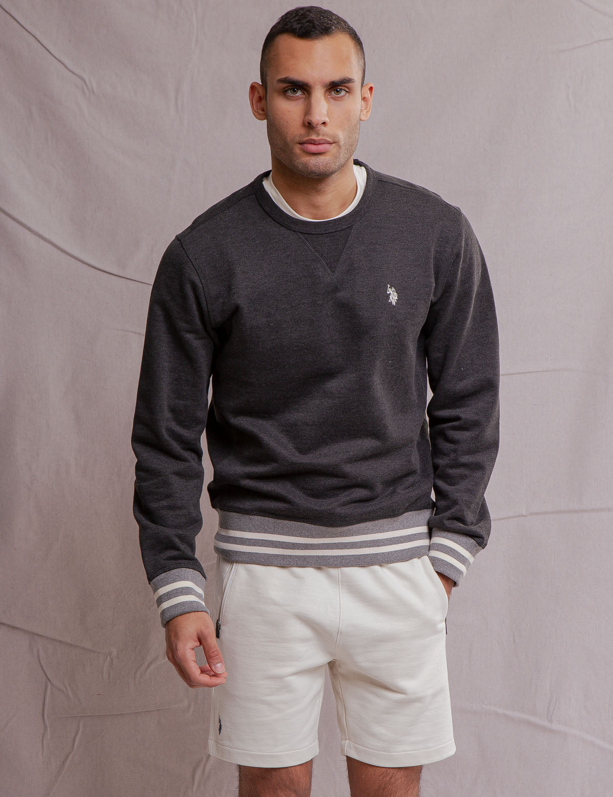 White Label French Terry Crew Neck Pullover Sweatshirt