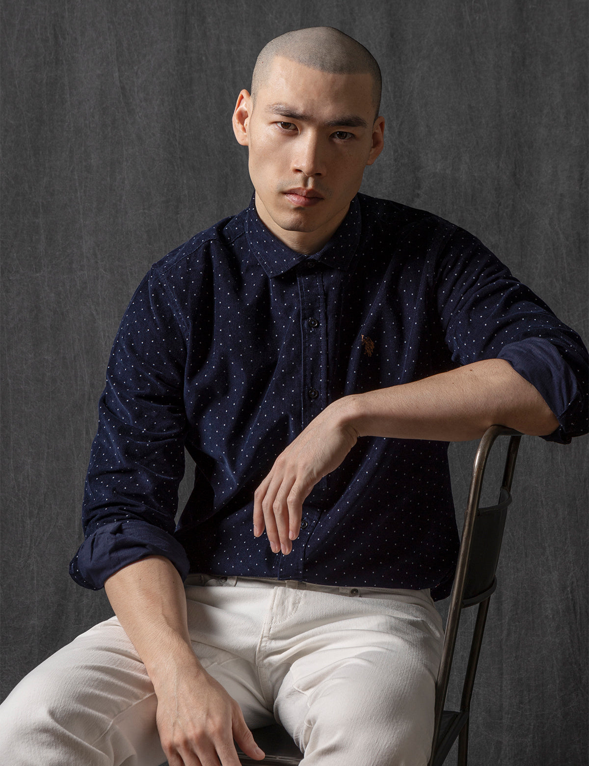 White Label Dot Corduroy Shirt for Men - 100% Cotton Button-Up