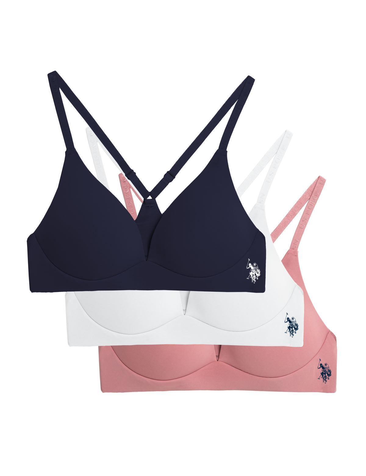 3-Pack Wireless Bras with Adjustable Straps – Lilac, White, Navy