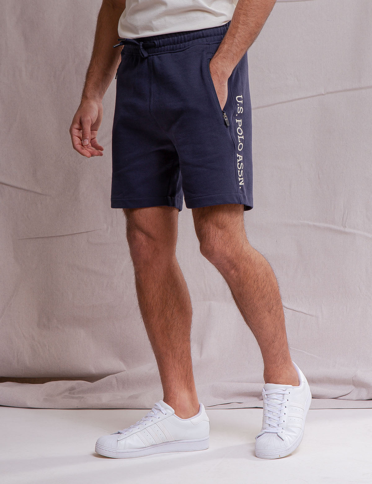 Men's Cotton French Terry Zipper Shorts with Drawstring Waist
