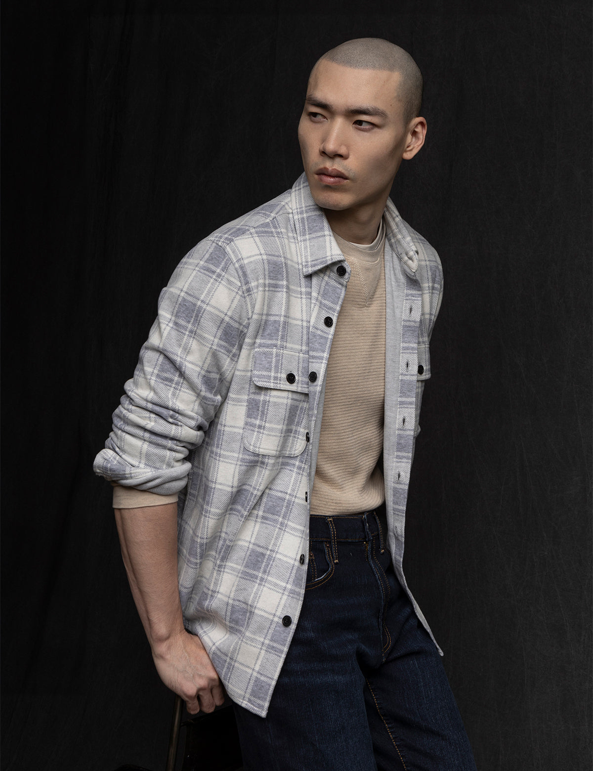White Label Plaid Jacquard Button-Up Shirt with Chest Pockets