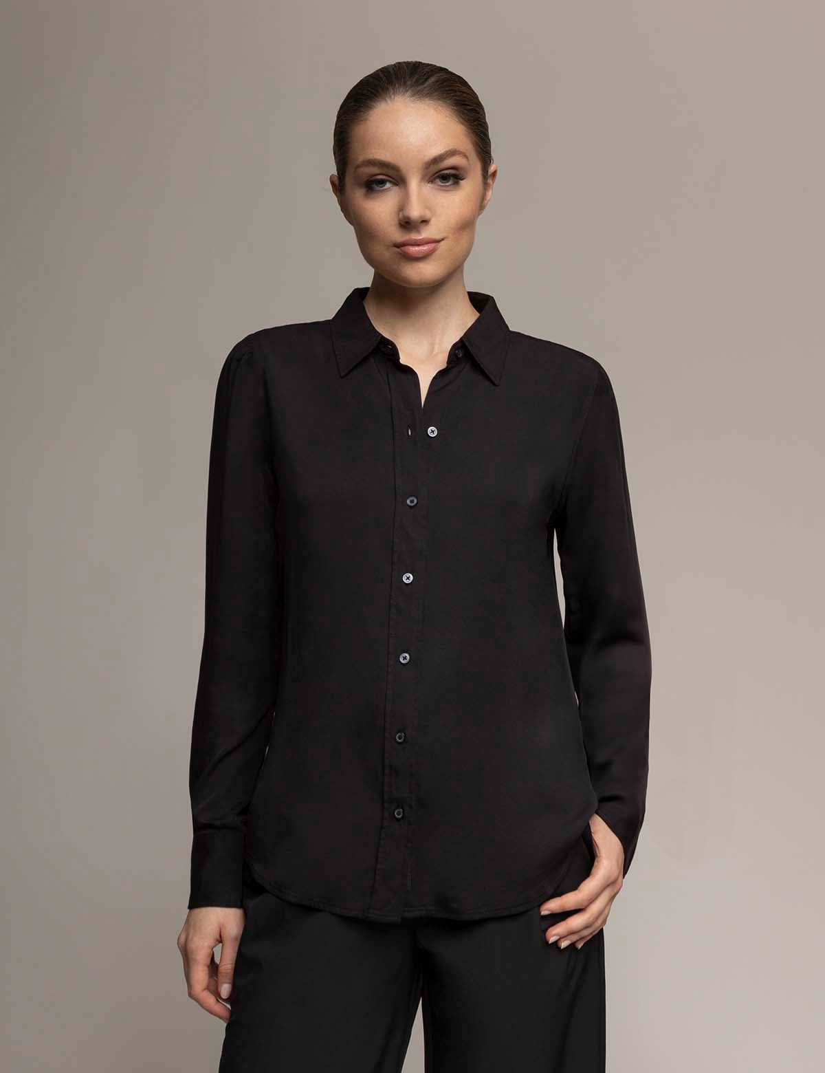 White Label Silk Touch Long Sleeve Shirt with Mother of Pearl Buttons