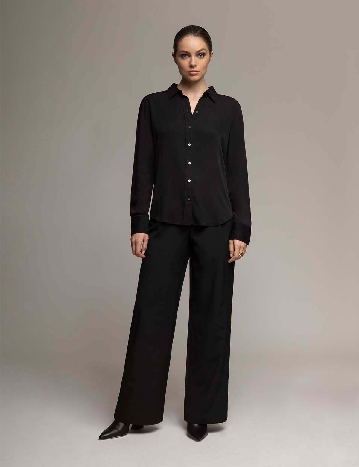 White Label Silk Touch Long Sleeve Shirt with Mother of Pearl Buttons