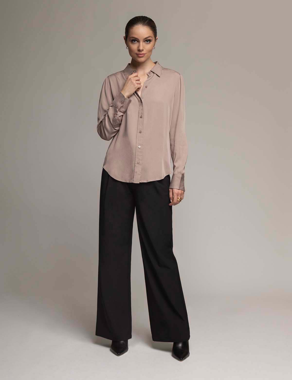 White Label Silk Touch Long Sleeve Shirt with Mother of Pearl Buttons