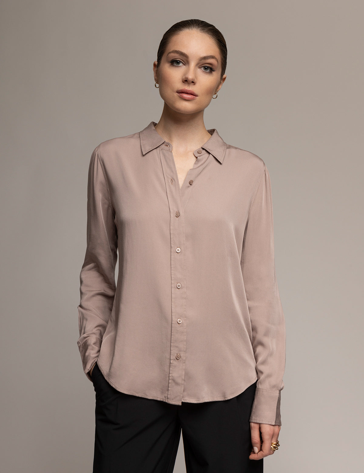 White Label Silk Touch Long Sleeve Shirt with Mother of Pearl Buttons